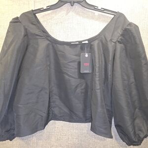 4x Levi's Black Puff Sleeve Crop Blouse